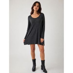 Eileen Fisher 100% Merino Wool Dark Gray Knit Long Sleeve Scoop Neck Mini Dress